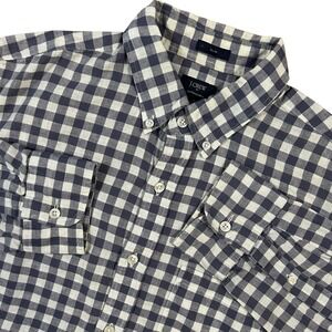 J Crew Linen Cotton Blue‎ Plaid Slim Long Sleeve Button Shirt Mens Medium